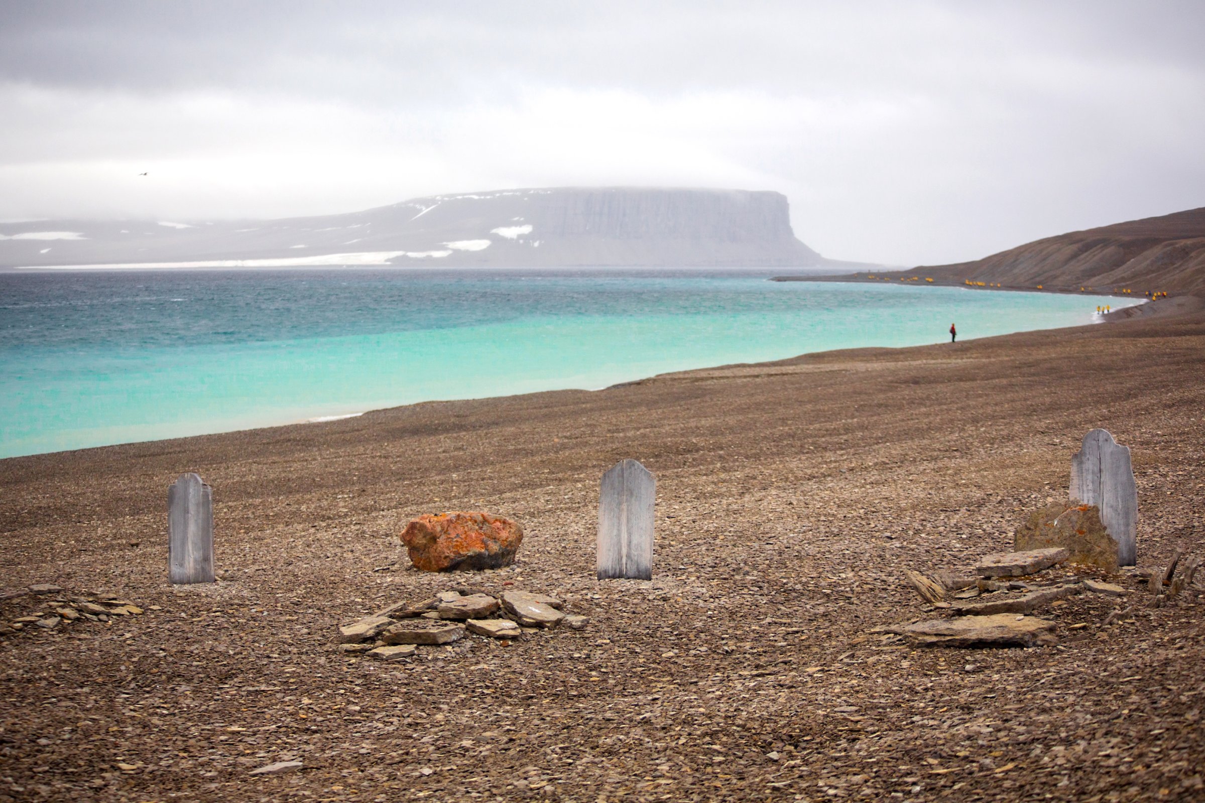 Grave markers of Franklin's men on the shore of Beechey Island, Nunavut.